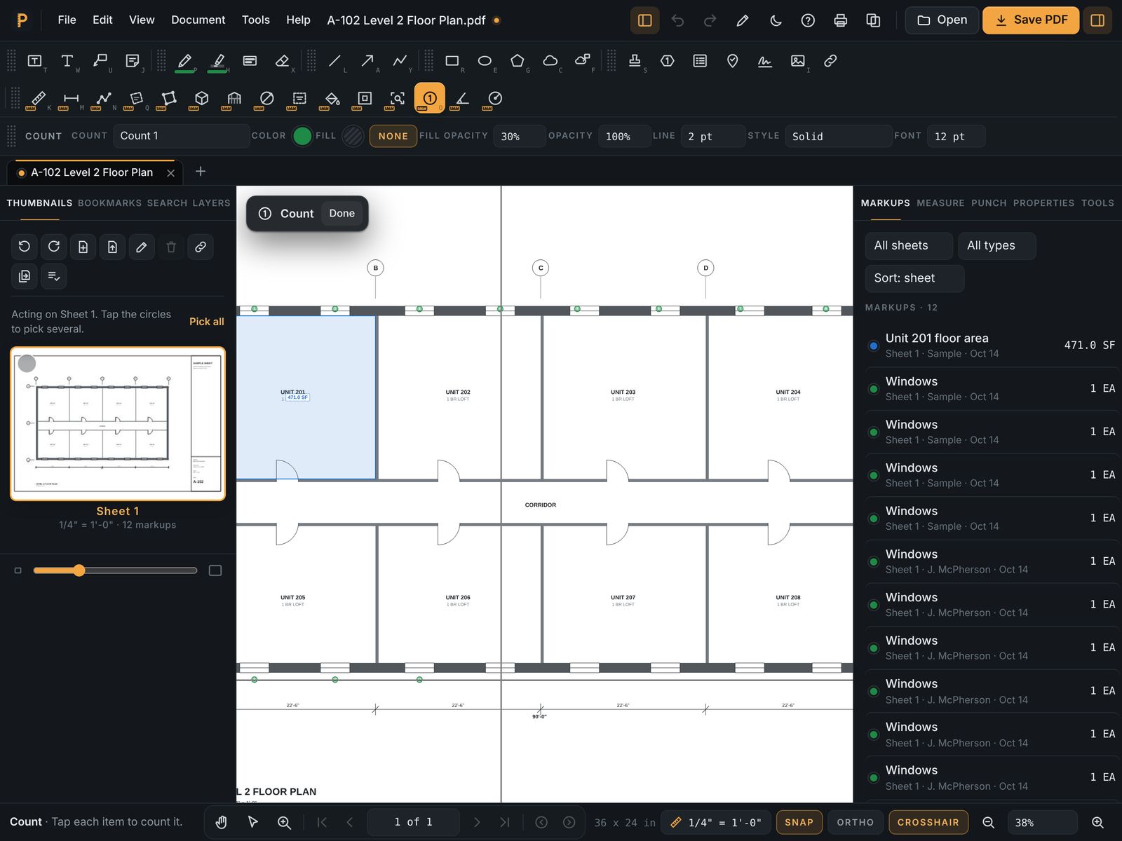 Counting fixtures on a plan in PlanDesk